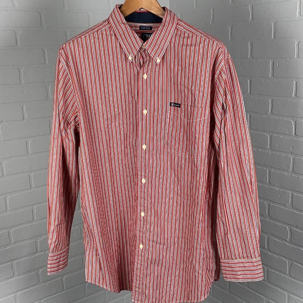 American Eagle Shirt Men XLarge Red White Stripe Classic Fit OCBD Preppy Casual‎